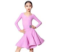 B,120,Robe Danse Latine pour Filles, idéale Les compétitions Rumba, Spectacles sur scène et l'entraînement Danse Salon, Ensemble Deux pièces avec Jupe Manches Longues la Salsa.