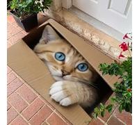 B,1'4"x2'0"/40x60cm,AVSMGP Tapis À Illusion D'optique 3D Enchanteur- Motif Chat Mignon Tapis D'entrée Carré À Poils Courts pour Intérieur/Extérieur Salon, Chambre, Salle À Manger