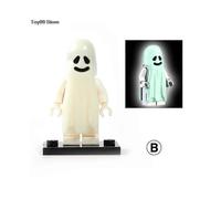 (B)1PC Horror Halloween Series Building Blocks Luminous Smiling & Crying Ghost Model Action Figures Small Bricks Toys for Children