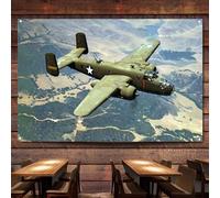 B-25 Mitchell Bombardier moyen dans la Seconde Guerre mondiale Drapeau Bannière Tableau mural Peinture sur toile Aviation Art militaire Affiches et impressions d'art mural Tapisserie pour chambre