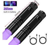B-365nm 2 pcs Lampe de poche UV DulLED aste par USB, lampe noire, inspection étanche, torche d'urine pour animaux de compagnie, 365nm, 395nm ""Nipseyteko