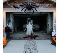 B 6,5 x 5 ft/2 x 1,5 m, couverture de porte de garage terrible pour Halloween, décoration de film d'horreur avec personnages classiques effrayants, arrière-plan pour jardin, maison et fête