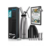 B-ARS Siphon Chantilly Acier Inoxydable 1L Boissons Mousses Chantilly avec Buses Décoratives Aiguilles Accessoires Sac Nettoyage Livre Recettes Matériaux Durables Facile À Utiliser.