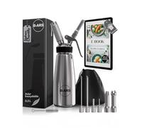 B-ARS Siphon Chantilly Acier Inoxydable 500 ML Boissons Mousses Chantilly Avec Buses Décoratives Aiguilles Accessoires Sac Nettoyage Livre Recettes Matériaux Durables Facile À Utiliser.