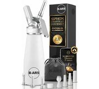 B-ARS Siphon Chantilly Cuisine en Aluminium Durable 500 ml BLANC Avec Buses Inox Facile à Nettoyer Idéal Mousse Dessert et Décorations Syphon Chantilly