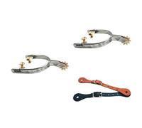 B Baosity 2 Pièces Éperon Cheval Western Équestre Accessoire Cowboy Antique Décoration Professionnelle Acier Inoxydable Solide avec Roue Tournante Adapté pour C, avec Sangle