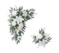 B Baosity 2 Pièces Fleurs Arche Mariage Fleurs Artificielles Guirlande Florale Arrangement de Soie Utilisation Convient pour Décor Réception Boutique Sa, Blanc