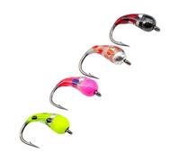 B Baosity 4 Nymphes pour La Pêche sur Glace avec Boîte de Rangement, Hameçon Barbelé, Leurres de Pêche à La Mouche Coulants.
