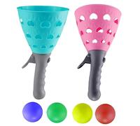B Baosity 6 Pièces Jeu de Lancer Attraper Balles avec Paniers Lanceurs Activité Sportive Interactive Jouet D'Intérieur Extérieur Matériau Pp Adapté pour Enfants, bleu et rouge