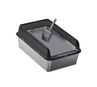 B Baosity Bac à Litière en Acier Inoxydable pour Chats, Facile à Nettoyer, Grande Capacité, pour Chats D'intérieur, Toilettes Portables pour Chats avec Faça, Noir et L