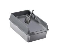 B Baosity Bac à Litière en Acier Inoxydable pour Chats, Facile à Nettoyer, Grande Capacité, pour Chats D'intérieur, Toilettes Portables pour Chats avec Faça, Gris foncé et L