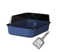 B Baosity Bac à Litière Ouvert pour Chats D'intérieur, avec Tamis, à Bords Hauts et Semi-fermé, pour Chats à Pattes Courtes, Bleu