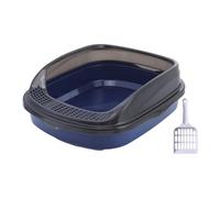 B Baosity Bac à Litière pour Chat, Bac à Sable, Bac de Litière, Pot de Chambre, Toilettes de Semi-fermé, Bac à Litière pour Animaux de Compagnie à Ouvert, Bleu foncé Grand