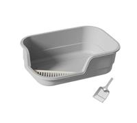 B Baosity Bac à Litière pour Doté d'une Entrée Basse Accessible Bac à Litière Anti-éclaboussures Boîte à Litière Ouverte avec Pelle Incluse Design Monobloc, Gris
