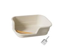 B Baosity Bac à Litière pour Doté d'une Entrée Basse Accessible Bac à Litière Anti-éclaboussures Boîte à Litière Ouverte avec Pelle Incluse Design Monobloc, Beige