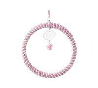B Baosity Bird Cage Swing Support Suspendu Oiseau Anneau Corde Métal Bois Perchoir Accessoire Ornement Décoratif Convient à Animal Intérieur Cage Taille Unique, Rose Et Blanc, Grand