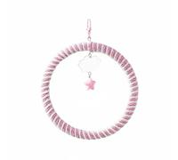 B Baosity Bird Cage Swing Support Suspendu Oiseau Anneau Corde Métal Bois Perchoir Accessoire Ornement Décoratif Convient à Animal Intérieur Cage Taille Unique, Rose Et Blanc, Petit