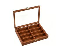 B Baosity Boîte de Rangement Lunettes Étui Coffret Organisateur Présentoir Bois avec Couvercle Transparent Charnière Métallique et Fermoir Intérieur Flanelle, Marron, Marron Intérieur Café