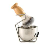 B Baosity Brosse à Raser Kit de Rasage 3 Pièces Bol Support et Brosse Bois Acier Inoxydable Ergonomique pour Mousse Barbe Adapté à L'Utilisation à Dom, Style A