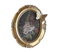 B Baosity Cadre Photo Ovale Vintage En Résine Sculptée Fleur Papillon pour Exposition sur Mur Table Convient à Bureau Chambre Cheminée Maison Fête, or