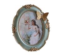 B Baosity Cadre Photo Ovale Vintage En Résine Sculptée Fleur Papillon pour Exposition sur Mur Table Convient à Bureau Chambre Cheminée Maison Fête, Vert