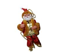 B Baosity Climbing Santa Sculpture d'escalade sur Perles avec Mouvement Musical Ornement de Noël Électrique en Tissu PP Alliage de Zinc Adaptée à La Décor, Rouge