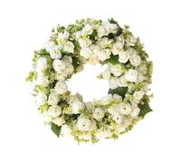 B Baosity Couronne de Printemps Artificielle à Suspendre, Composée de Fleurs en PP et Soie, Réaliste et, Idéale pour Décorer Un Mur Ou Un Bureau, Blanc, 45x45x9cm