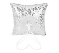 B Baosity Coussin Porte-Alliance Mariage Sequins Décoration Ruban Satin Rhinestone Style Rétro Élégant Adapté à Cérémonie Mariage Décoration Intérieure, Sivler