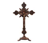 B Baosity Crucifix sur Pied, Crucifix avec Support, Croix de Table Jésus, Croix pour Chapelle Ou Bureau, Rouge Antique