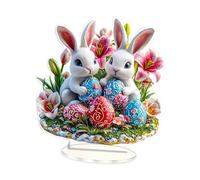 B Baosity Décoration de Pâques 2D, Panneau de Pâques avec Support, Ornement de Bureau Rustique Unique, Centre de Table Festif