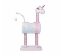 B Baosity Griffoir Tour Maisonnette Perchoir Combinaison Escalade Détente et Jeu avec Jouet Suspendu Revêtement en Tissu Doux et MDF Stable Poteaux pour Griffer, Licorne, Fantaisie, Coloré, Doux