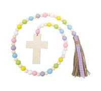 B Baosity Guirlande de Perles en Bois pour Pâques, Décoration de Pâques, Perles de Style Champêtre, Perles Bohèmes avec Pompon, Idéale pour Un Anniversaire Ou C, 96 cm