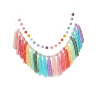B Baosity Guirlande de Perles et Pompons en Bois de Style, Décoration Murale pour Fête, Maison, Chambre d'enfant, Salle de adeau de Pendaiso