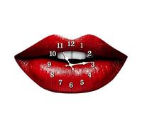 B Baosity Horloge murale en forme de lèvres rouges, horloge suspendue, pratique et élégante, en bois, décoration silencieuse pour salon, dortoir, hôtel