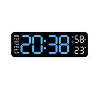 B Baosity Horloge Murale Numérique Écran Led Multifonction Température Humidité Semaine Réveil Snooze Matériau Pp Adaptée pour Bureau Maison Chambre Salon, bleu clair noir