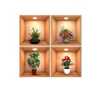 B Baosity Lot de 4 Stickers Muraux 3D Représentant Des Plantes En Pot et Des Fleurs, pour Bureau Ou Salon.