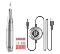 B Baosity Machine à Ongles Électrique Professionnelle Polissoir Recharge USB Écran Contrôle 6 Embouts 6 Bandes Abrasives Adaptée à la Manucure, Argent