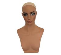 B Baosity Mannequin Tête Femme Réaliste Support Perruque Présentoir Bijoux Maquillage Accessoire Mode En PVC Convient pour Formation Cosmétologie Exposition Org, avec épaule