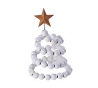 B Baosity Mini Sapin de Noël de Bureau, Statue de Sapin de Noël Décorative En Perles de Bois à Poser sur Une Table, Sapin de Noël avec étoile pour Chambre à Cou, Blanc