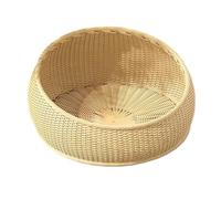 B Baosity Panier de Couchage Tressé pour Chat, Lit pour Animaux en Rotin Synthétique, Lit Rond pour Chiot, Lit en Osier Lavable Fait Main, Nid, Beige