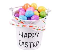 B Baosity Panier de Pâques pour Enfants Seau à Œufs Mousse Anse Métallique Rangement Friandises Paniers Surprises Adapté Aux Fêtes Scolaires Événements Extérieu, Nœud Imprimé Blanc