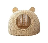 B Baosity Panier Tressé pour Chat Lit Animaux Lavable Forme Ronde Structure Plastique Respirabilité Optimisée Facile à Entretenir Convient à la Chambre Terrasse, Beige, Grand