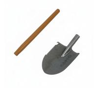 B Baosity Pelle Extérieure Multifonction avec Acier Carbone Trempé Manche en Bois Robuste Bord Dentelé et Structure Compacte pour, Pelle en Acier Fin D Exportation + Manche en Bois Court