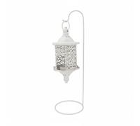 B Baosity Photophore Suspendu Lanterne à Bougie Support Fer Peint Structure Baroque Ajourée Métal Adapté à l'Éclairage Tamisé Réception Salon, Blanc