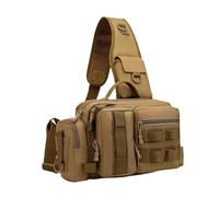 B Baosity Sac de Pêche Portable avec Bandoulière Réglable, Porte-Canne, Compartiment de Rangement, Tissu Oxford et Panneau Dorsal Respirant, Kaki