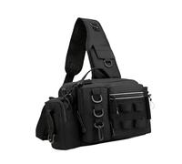 B Baosity Sac de Pêche Portable avec Bandoulière Réglable, Porte-Canne, Compartiment de Rangement, Tissu Oxford et Panneau Dorsal Respirant, Noir