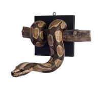 B Baosity Sculpture Murale Python Résine Statue Serpent Décoration Mur Art Animalier Finition Réaliste avec Support et Plaque Carrée Adaptée aux Bureaux Chambres Studios Espaces d'Exposition, Marron