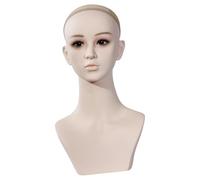 B Baosity Tête de Mannequin avec Perruque, Support, Chapeau, Foulards, Boucles D'oreilles, Accessoire, Buste de Mannequin Féminin