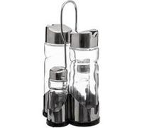 B Basic & Co - Ensemble avec Support "Huile Vinaigre & Sel Poivre" 20cm Argent Gris G