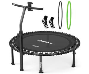 B BCAN BT4 Trampoline élastique souple pour adultes, charge maximale de 227 kg, corde élastique et poignée avec tension réglable, cadre monobloc (calibre 16), support pour téléphone portable et
